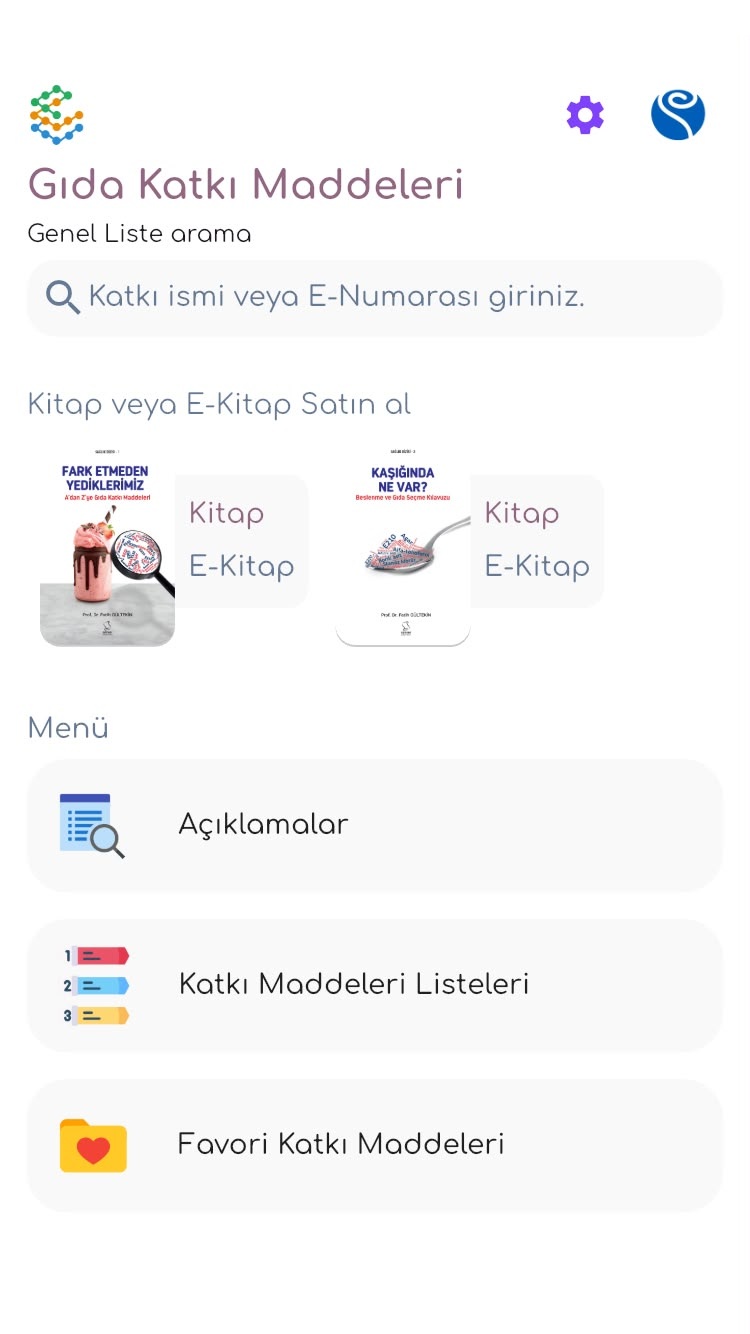 Gıda Katkı Maddeleri ana ekranı